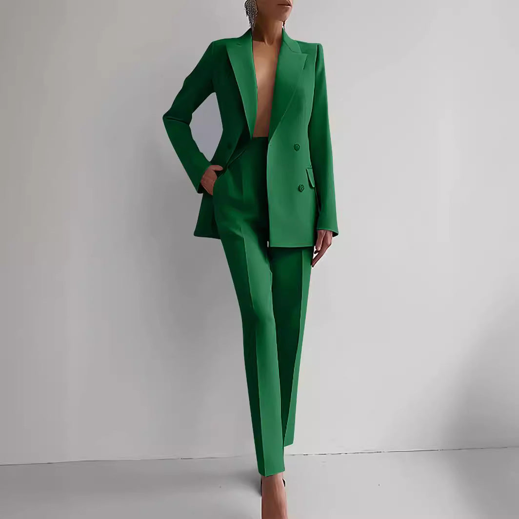 Single-breasted Jacket Top And Slim Fit Trousers Women's Business Suits