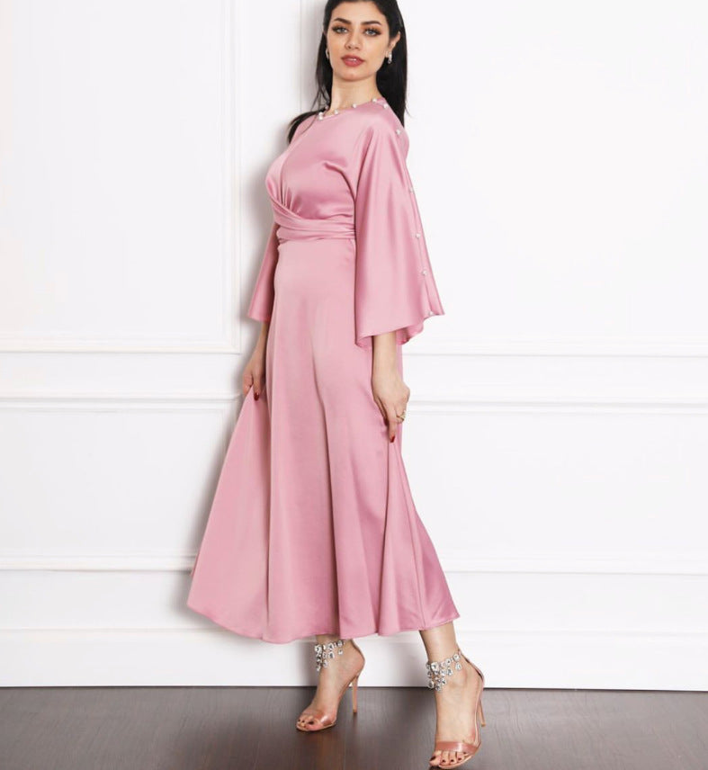 Silk Satin Lotus Sleeve Dress