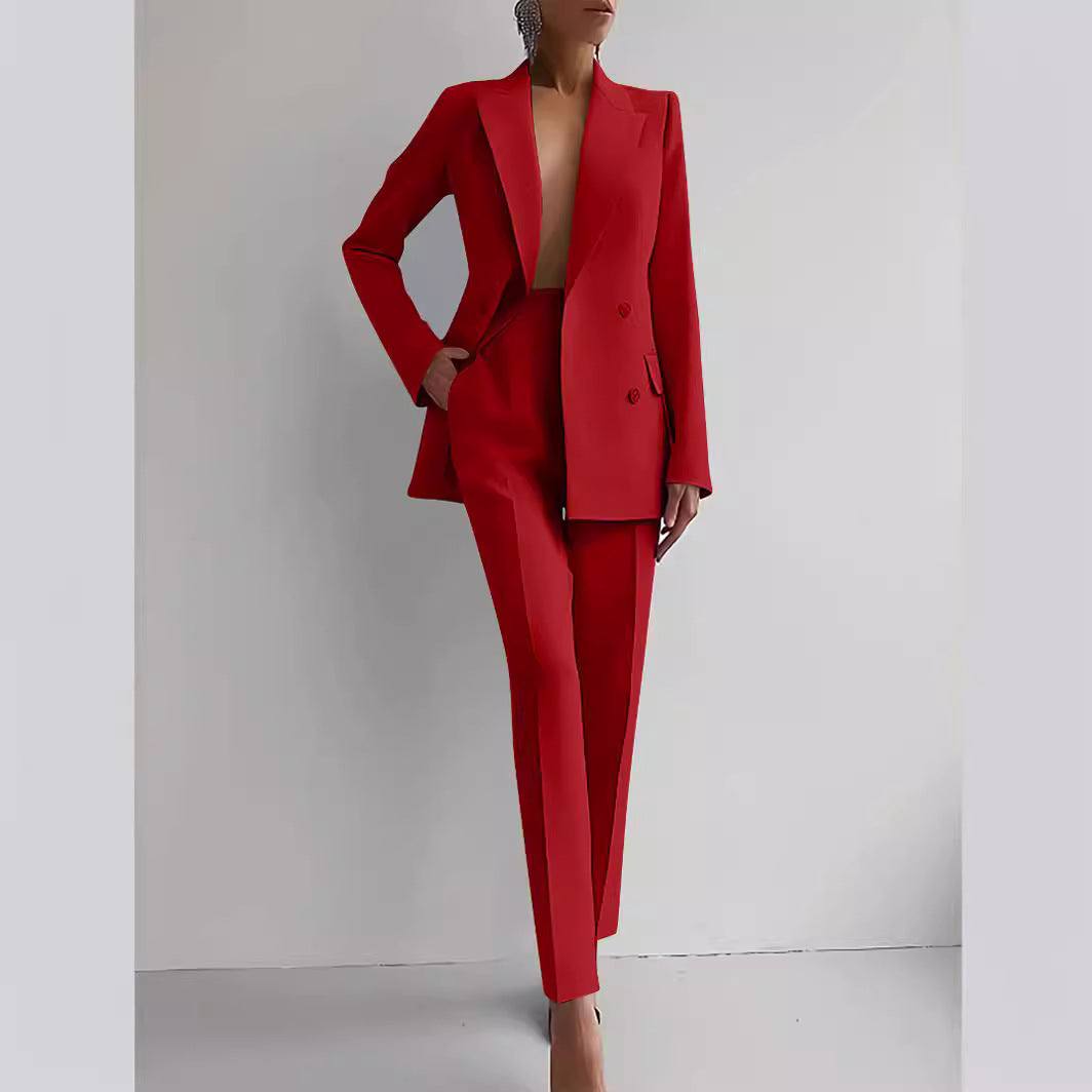 Single-breasted Jacket Top And Slim Fit Trousers Women's Business Suits