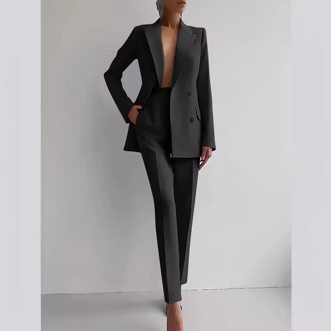 Single-breasted Jacket Top And Slim Fit Trousers Women's Business Suits
