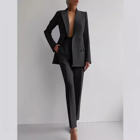Single-breasted Jacket Top And Slim Fit Trousers Women's Business Suits