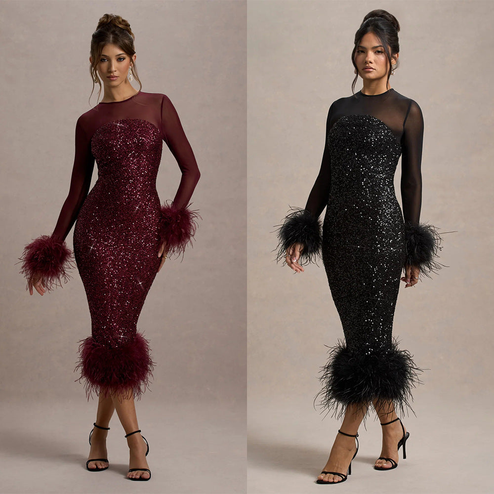 Women's Party Dress Long Sleeve Sequin