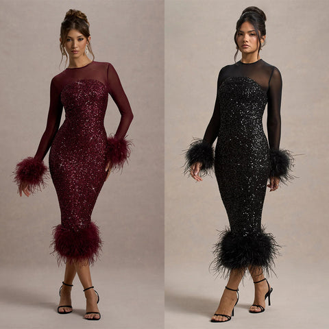 Women's Party Dress Long Sleeve Sequin
