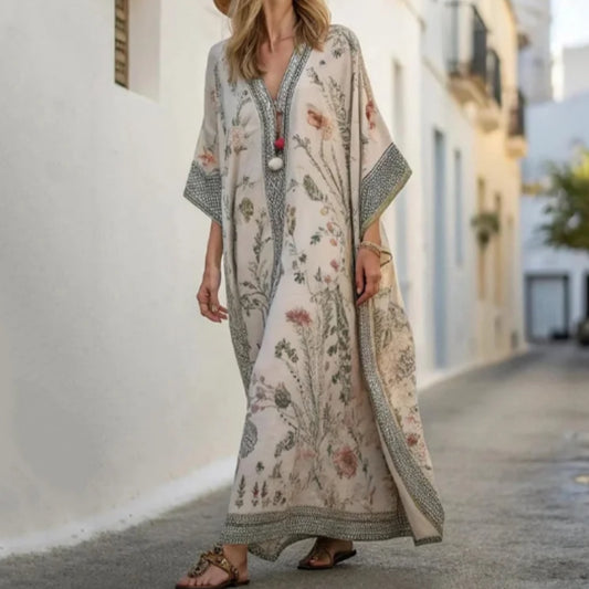 Natural Linen Relaxed Kaftan Maxi Dress