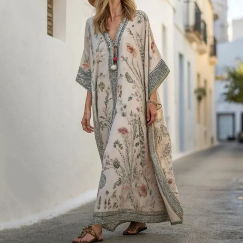 Natural Linen Relaxed Kaftan Maxi Dress