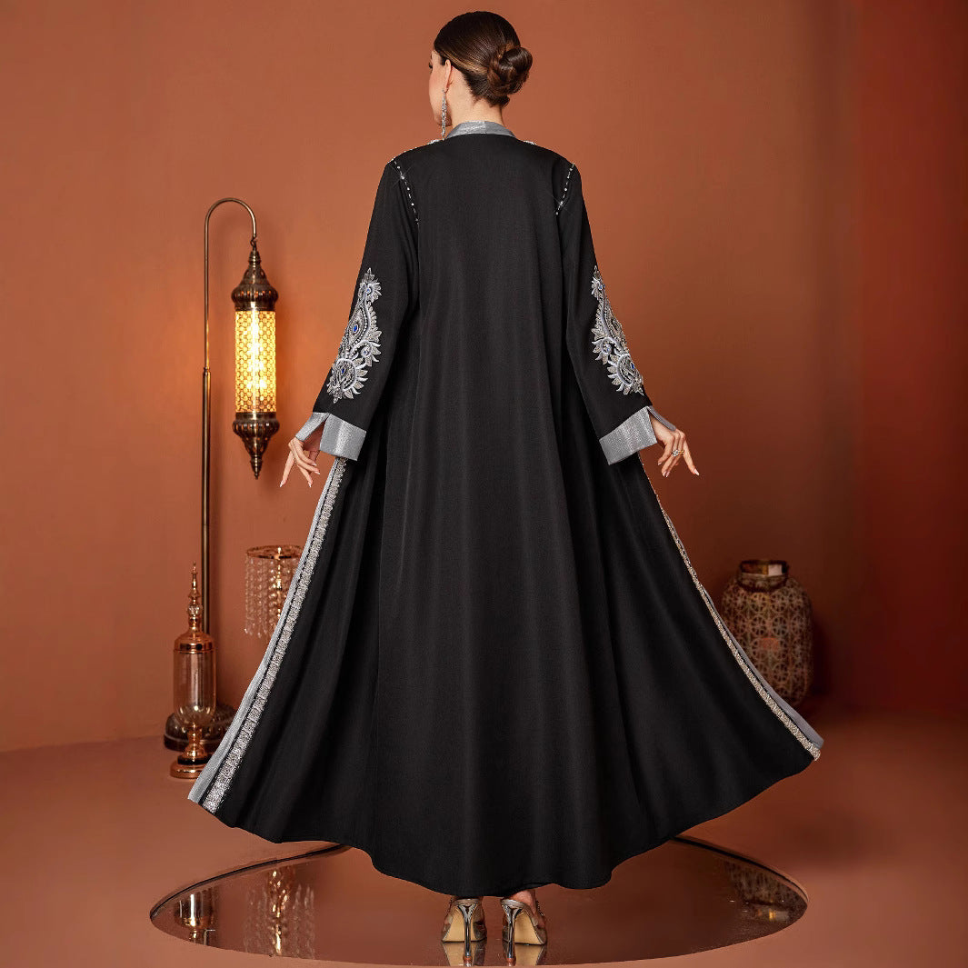 Embroidery Laminate Rhinestone Abaya