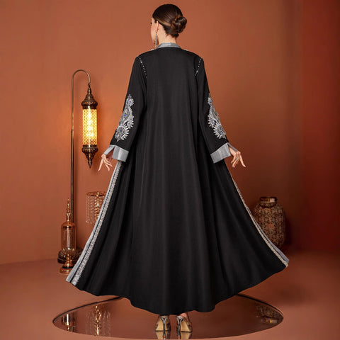 Embroidery Laminate Rhinestone Abaya