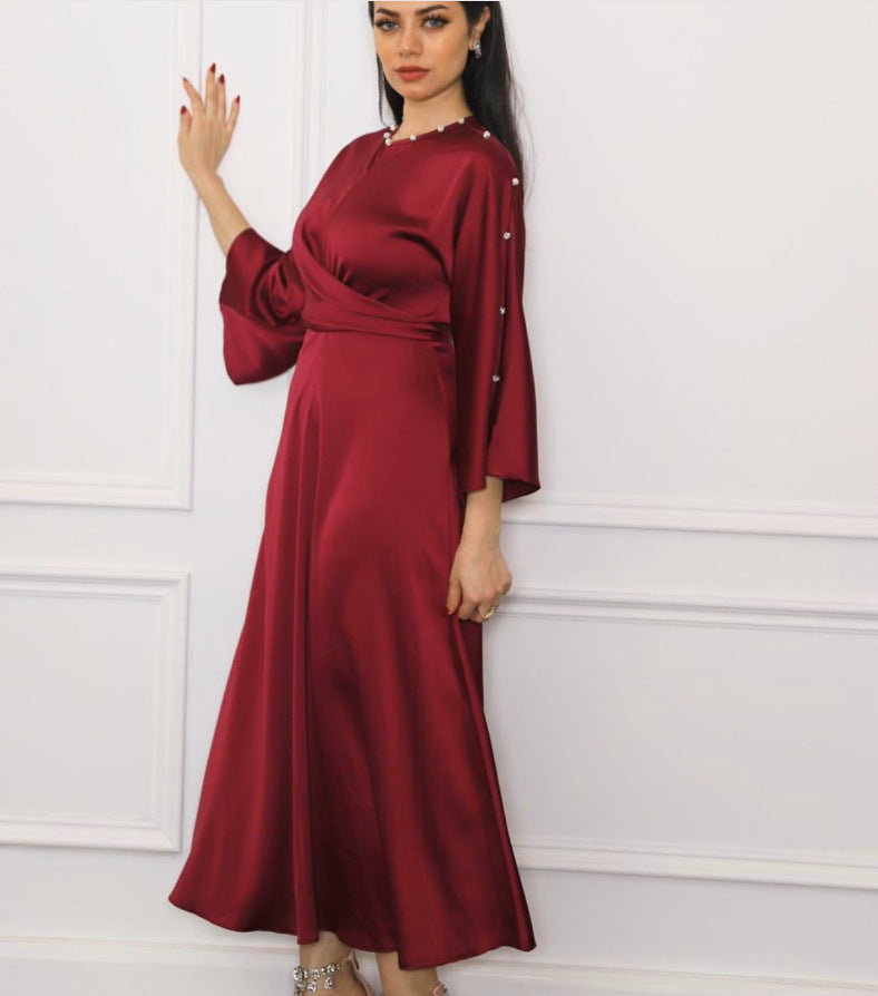 Silk Satin Lotus Sleeve Dress