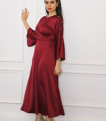 Silk Satin Lotus Sleeve Dress