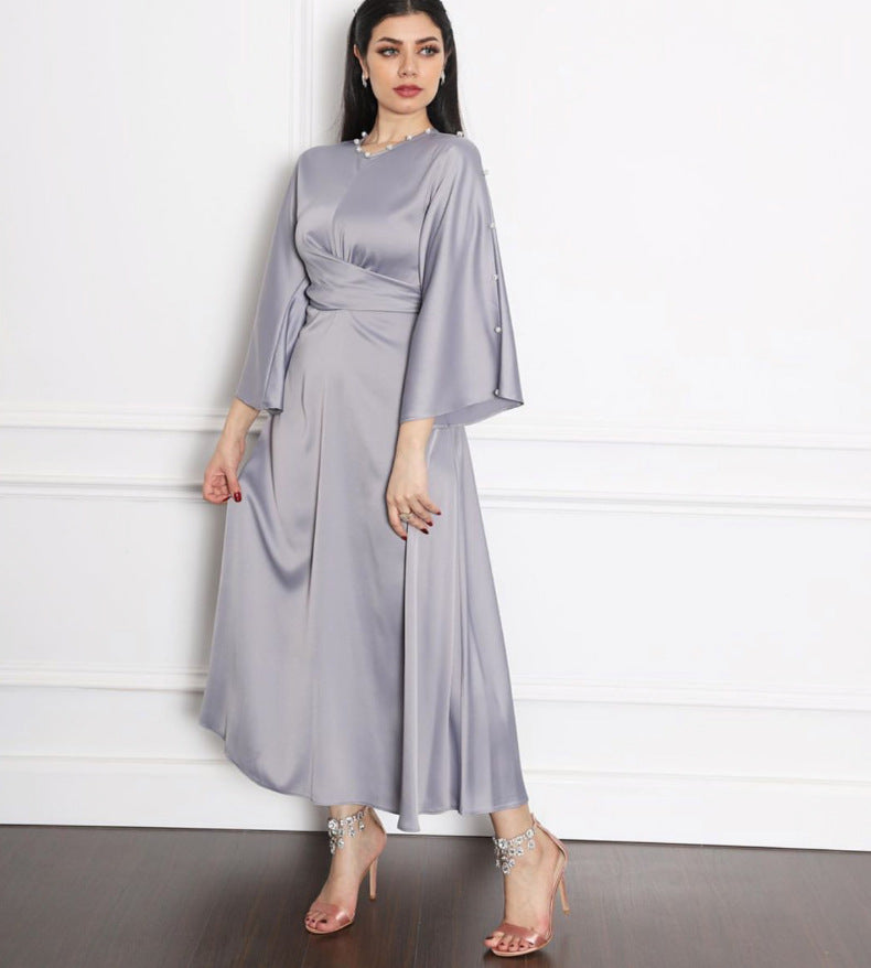 Silk Satin Lotus Sleeve Dress