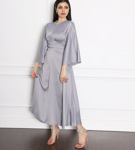 Silk Satin Lotus Sleeve Dress