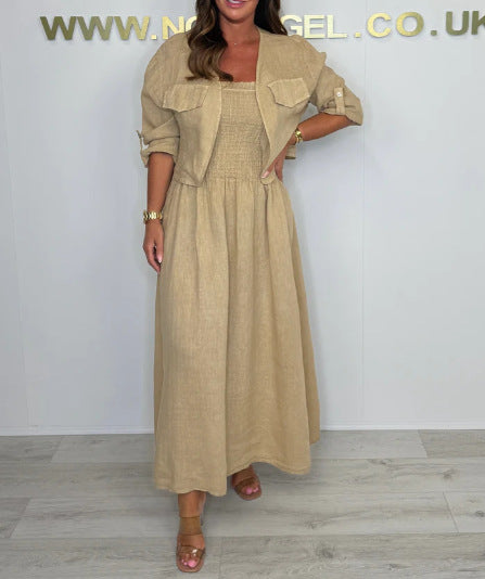 Short Cardigan & Suspender Dress Two-Piece Set