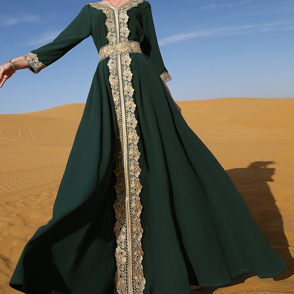 Dark Green Embroidered Lace Abaya
