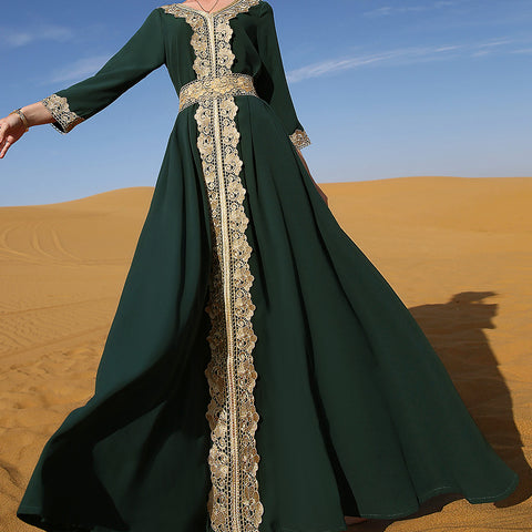 Dark Green Embroidered Lace Abaya
