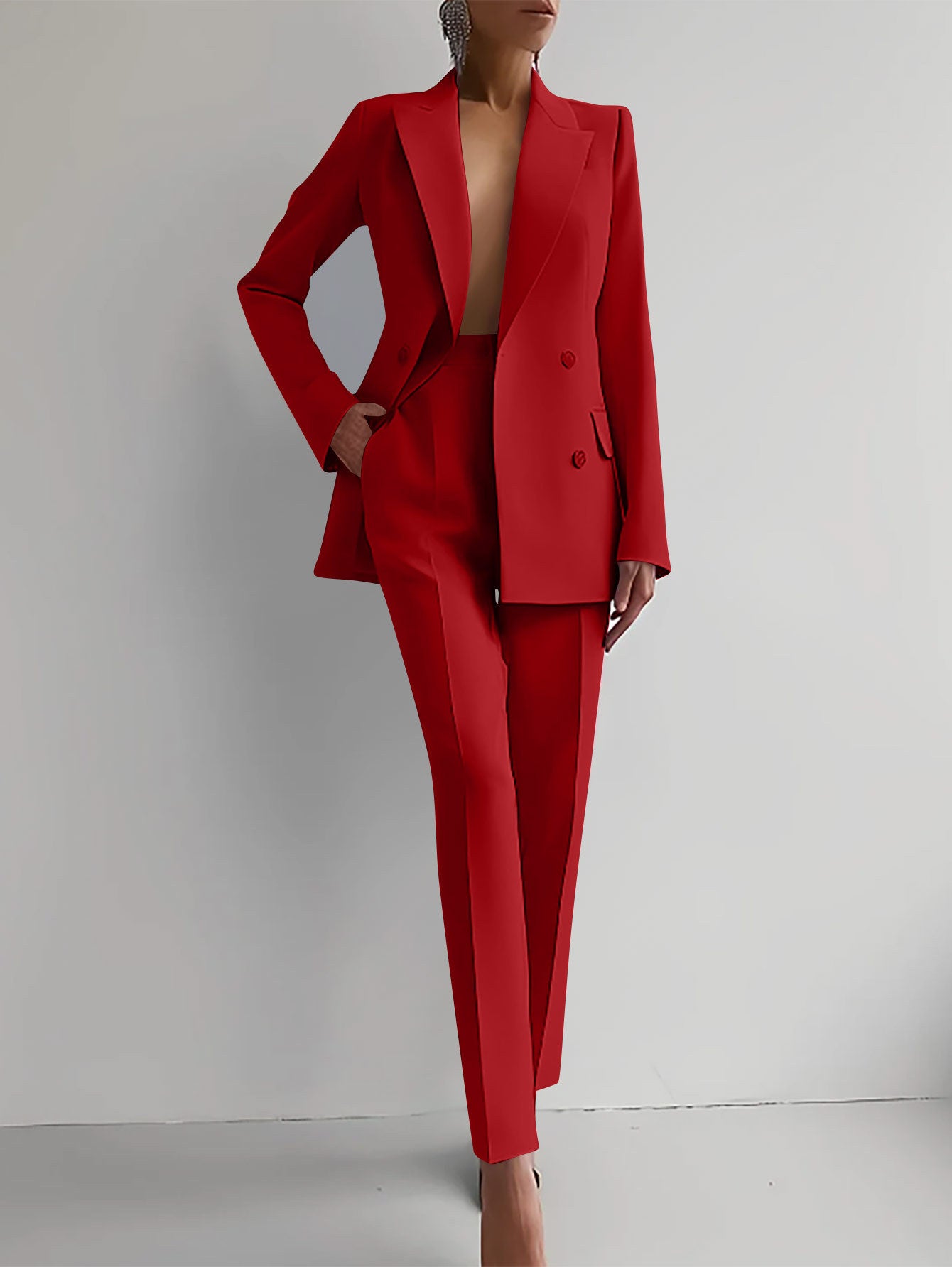 Single-breasted Jacket Top And Slim Fit Trousers Women's Business Suits