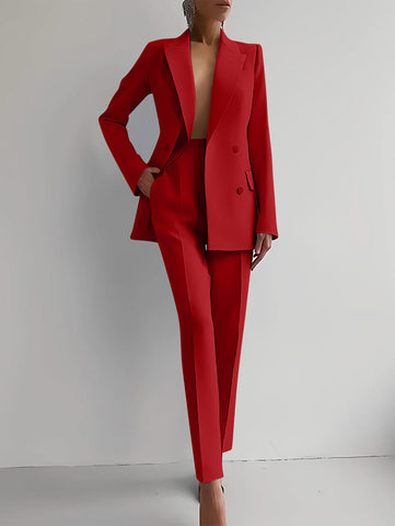Single-breasted Jacket Top And Slim Fit Trousers Women's Business Suits