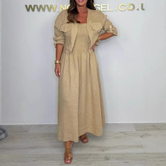 Short Cardigan & Suspender Dress Two-Piece Set