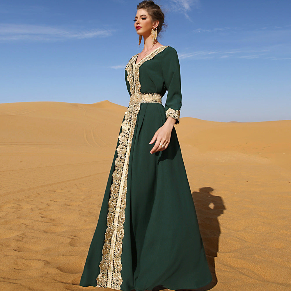 Dark Green Embroidered Lace Abaya