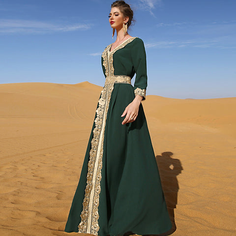 Dark Green Embroidered Lace Abaya