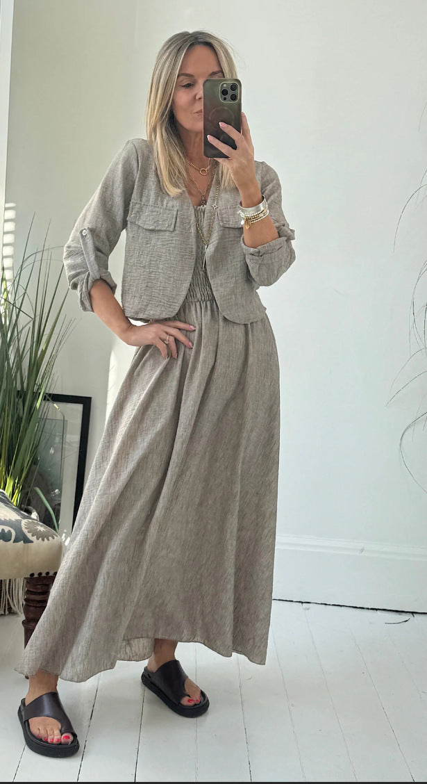 Short Cardigan & Suspender Dress Two-Piece Set