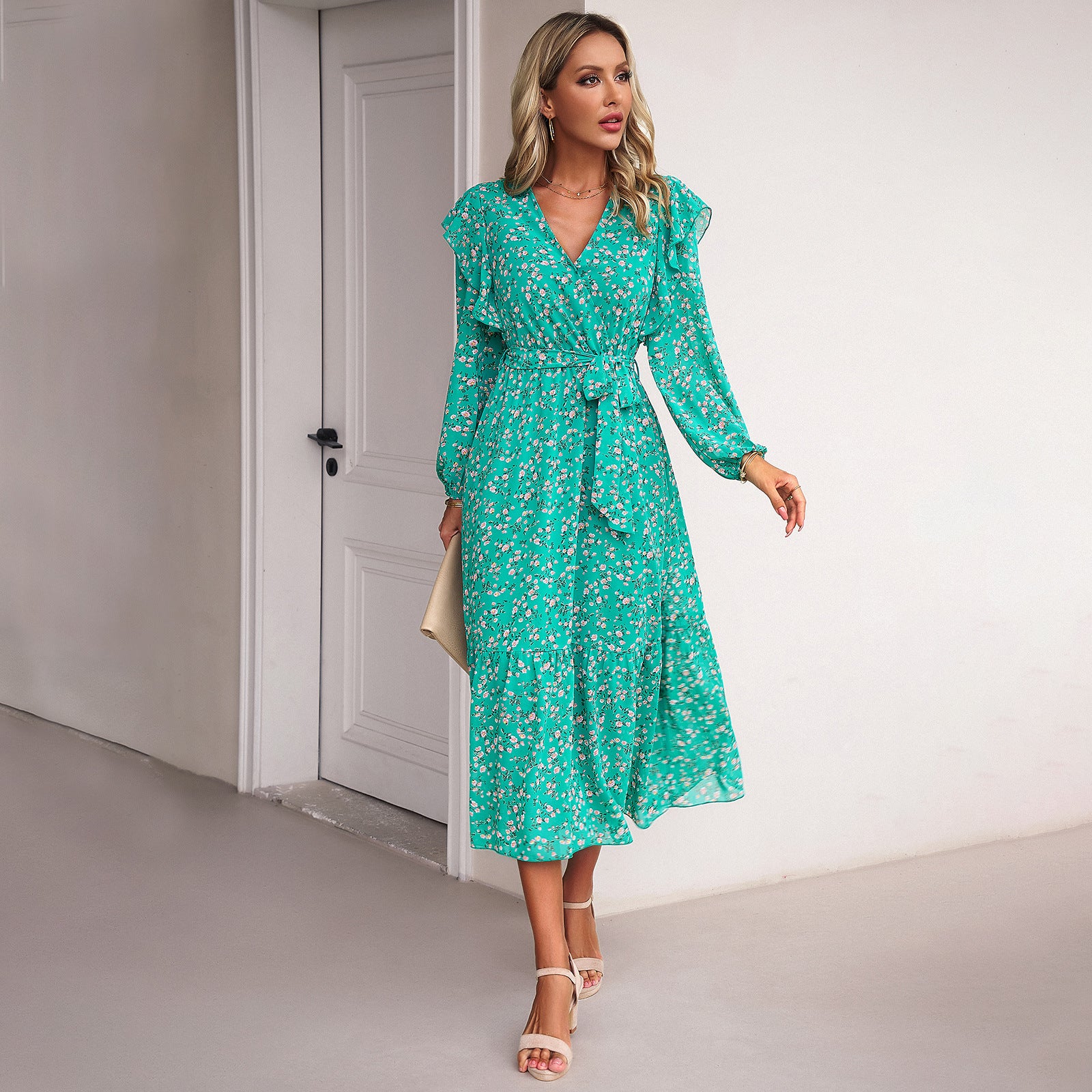 Floral Chiffon A-Line Maxi Dress