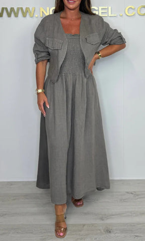 Short Cardigan & Suspender Dress Two-Piece Set