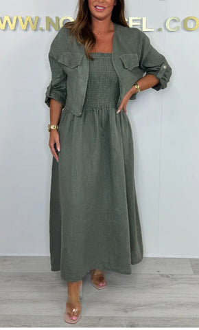 Short Cardigan & Suspender Dress Two-Piece Set