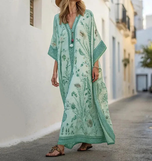 Natural Linen Relaxed Kaftan Maxi Dress