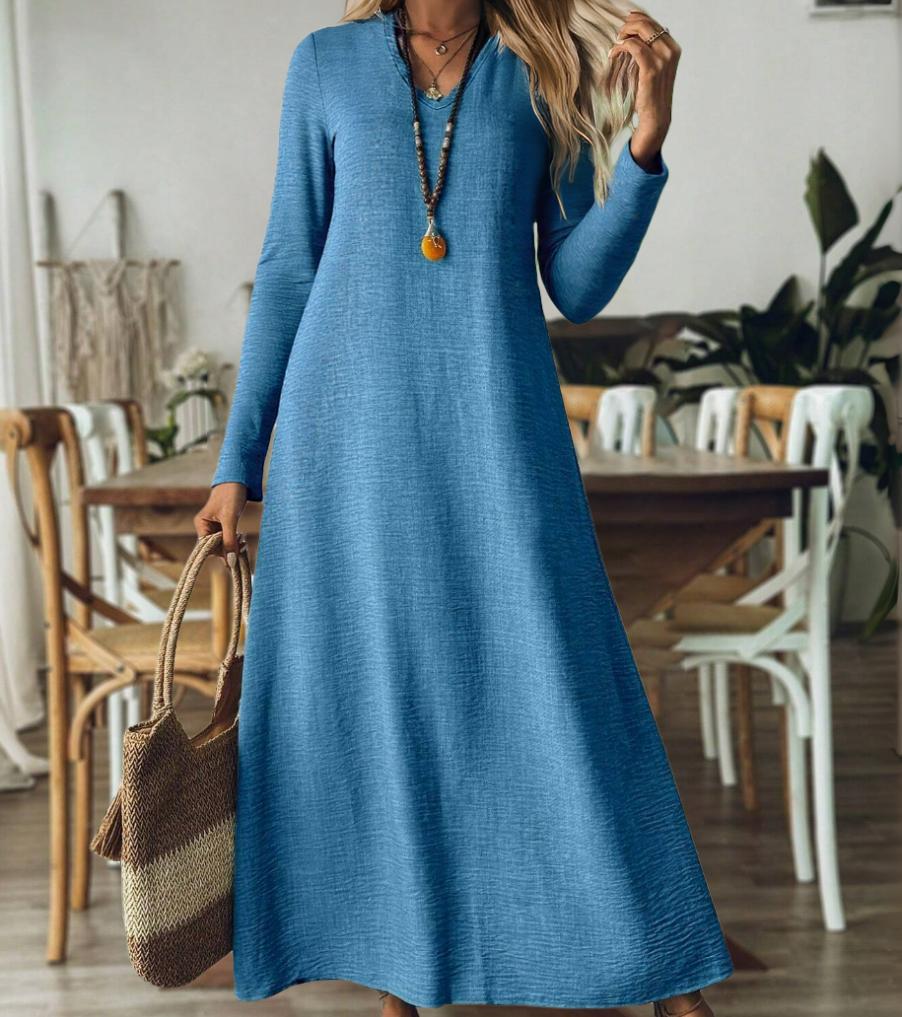 Loose Slim-fit Solid Color Long Sleeve Maxi Dress