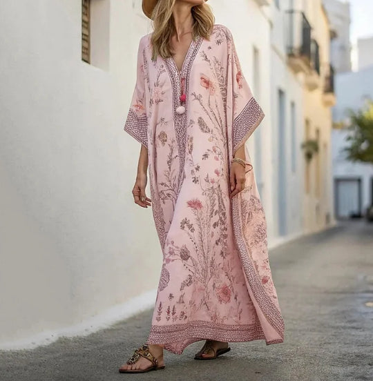 Natural Linen Relaxed Kaftan Maxi Dress Babylon by ZMA Natural Linen Relaxed Kaftan Maxi Dress Babylon by ZMA