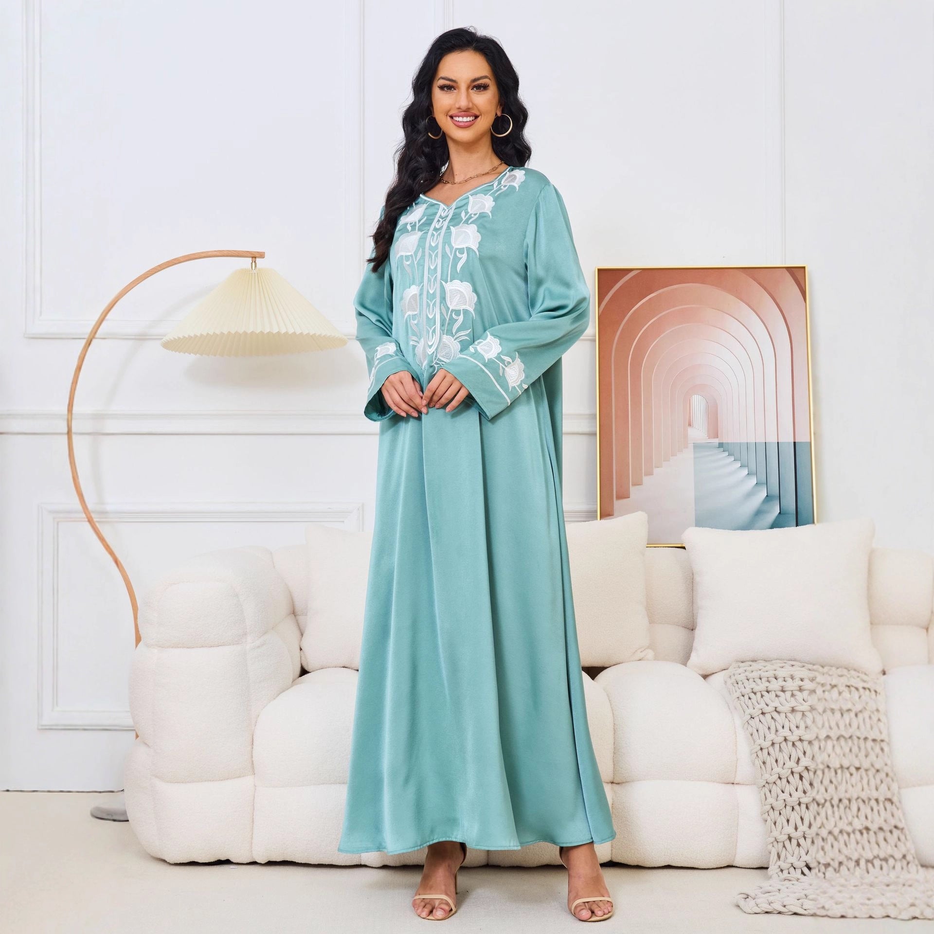 Abaya with printed Hot-stone And Embroidered Detailing